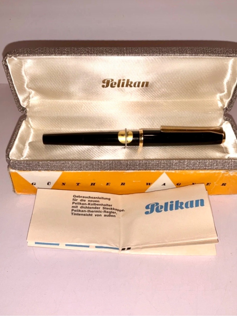 Vintage Pelikan MK21 Fountain Pen Black Nero Fine Nib With Box Papers